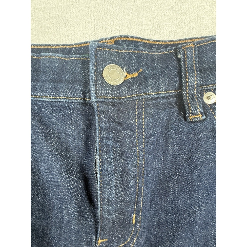 dark wash blue Lauren Ralph Lauren stretch denim pencil skirt with a back slit 8 - Picture 3 of 16